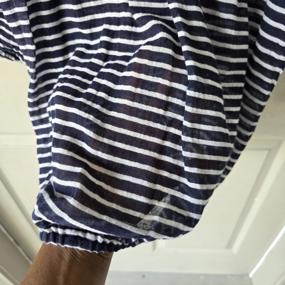 J Crew Sheeer Blouse  Medium Women Navy Blue White Striped Cotton See Thru - Picture 13 of 13